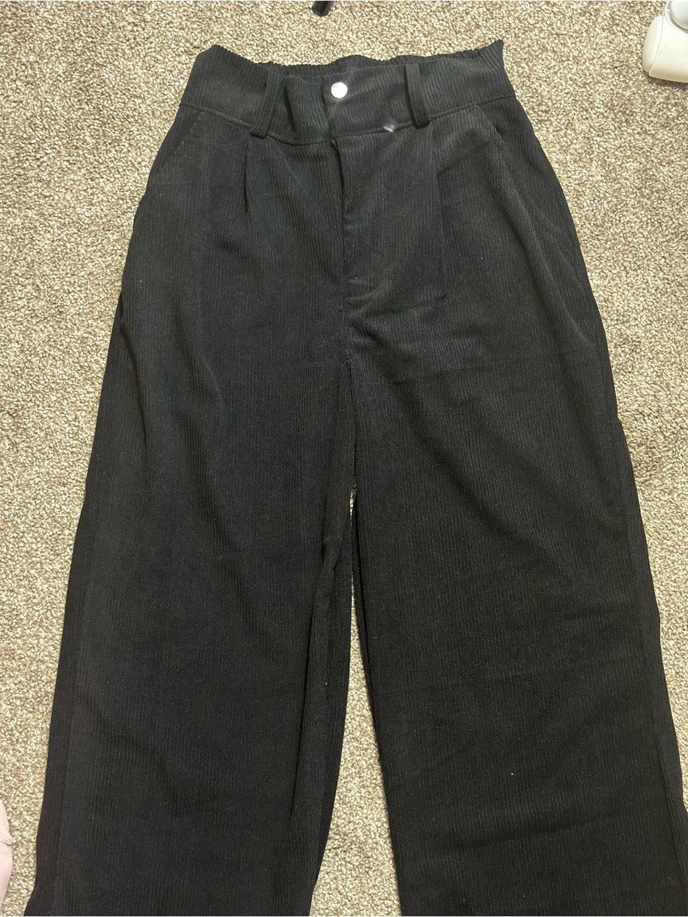 High-Rise Black Wide-Leg Corduroy Trousers